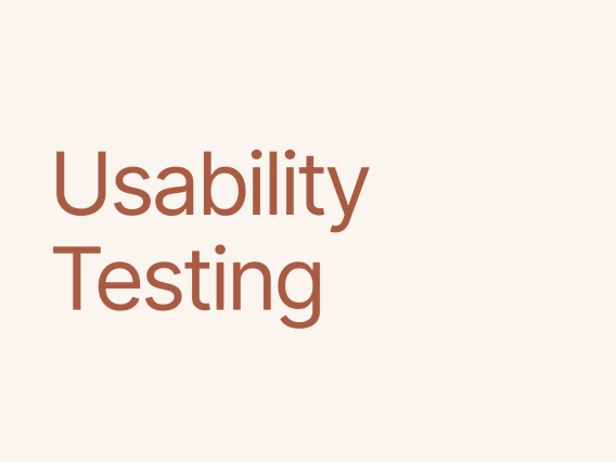 Brown letters read "usability testing" over a tan background. There are 3 brown circles on the right side of the image.