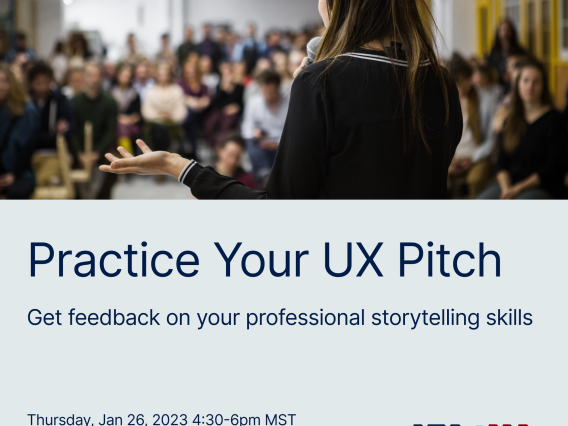 Practice Your UX Pitch meetup graphic