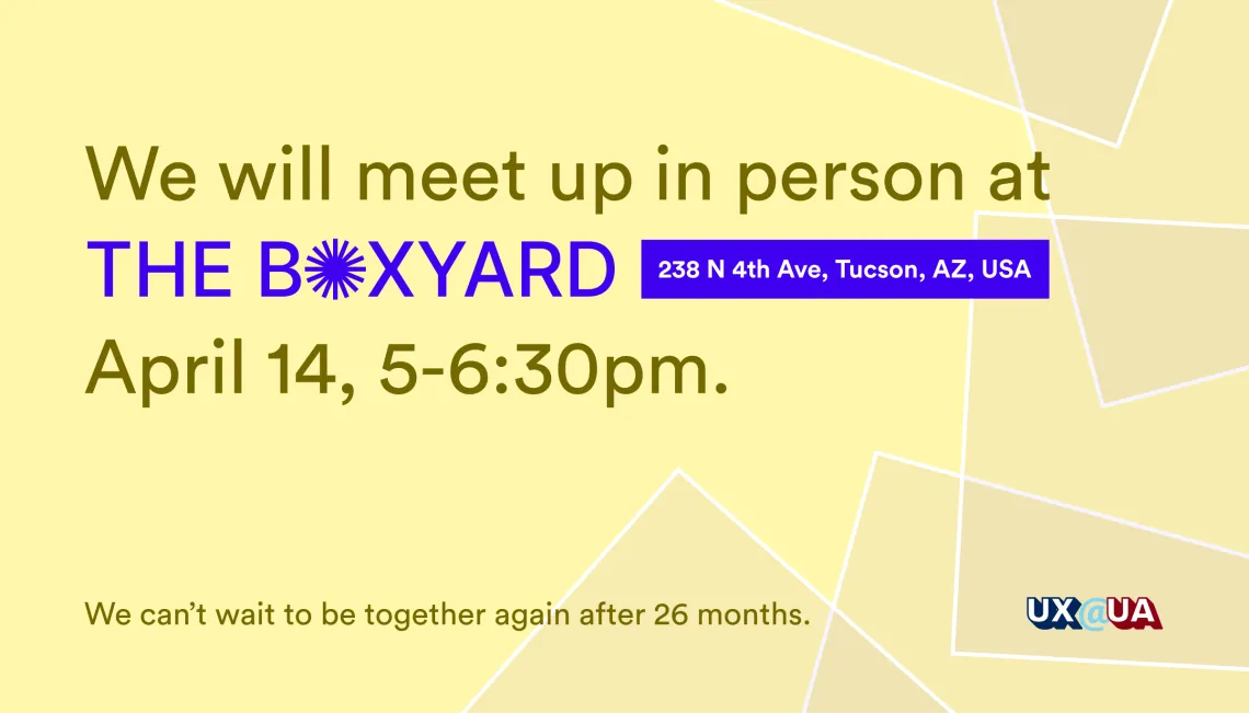 We will meet up in person at the Boxyard April 14, 5-6:30pm. We can't wait to be together after 26 months.